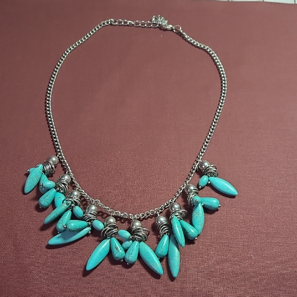 Turquoise and Silver Necklace with Teardrop Beads